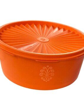 Vintage Tupperware Orange Oval Bowl With Textured Lid 1234-5